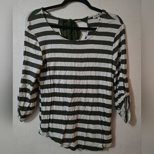 Faith and Joy Olive Green and White Striped Long Sleeve Top
